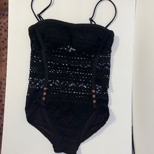 Lookbook Store Black one piece bathing suit lace cut outs very sexy size 2